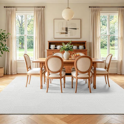 Pauwer 8x10 Washable Area Rugs for Living Room Modern White Solid Color Soft Fluffy Rugs for Bedroom Non Slip Boho Accent Indoor Mat Floor Carpet Cover for Kids Room Dining Room Kitchen Office
