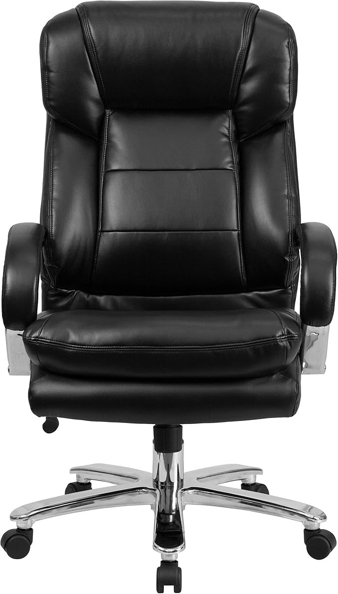 Flash Furniture Hercules Series LeatherSoft Swivel Office Chair with Loop Arms, Ergonomic High-Back Executive Chair with Padded Seat and Arms, Black