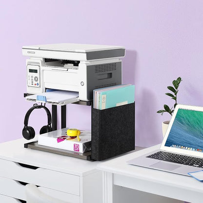 BTY Printer Stand Under Desk Printer Table with Storage Small Printer Cart with Wheels 2 Tier Desktop Printer Stands for Home Office Fax Machine Scanner Files (Grey)