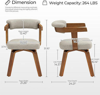 Art Leon Office Chair No Wheels - Mid Century Modern Desk Chair, Fabric Upholstered Accent Arm Chair with Wood Legs for Small Spaces Home Office Living Room Bedroom Study, Off White/Walnut
