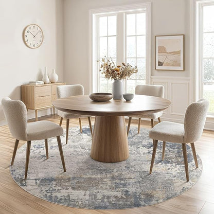 UERMEI 6ft Round Area Rug Living Room Rugs - 6x6 Washable Neutral Modern Abstract Soft Thin Rug Indoor Floor No Slip Rug Carpet for Bedroom Under Dining Table Home Office Decor - Blue Grey