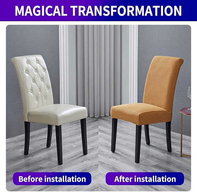 Stretch Chair Covers for Dining Room Set of 2, Removable Washable Dining Room Chair Covers, Dining Chair Slipcovers Seat Protector, Great Home Decor and Banquet Upholstery (Gold, 2 Pack)