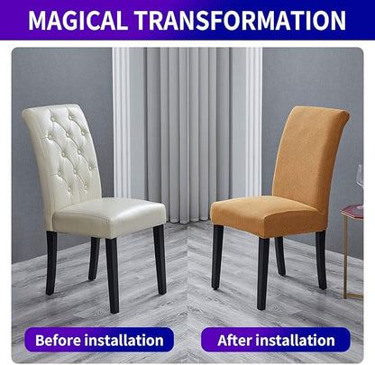Stretch Chair Covers for Dining Room Set of 4, Removable Washable Dining Room Chair Covers, Dining Chair Slipcovers Seat Protector, Great Home Decor and Banquet Upholstery (Gold, 4 Pack)