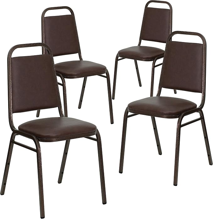 Flash Furniture 4 Pack HERCULES Series Trapezoidal Back Stacking Banquet Chair in Brown Vinyl - Copper Vein Frame