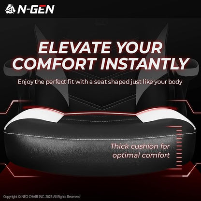 N-GEN Video Gaming Chair Ergonomic Computer Desk Office Chair with Lumbar Support Adjustable Height Swivel Wheels Flip-Up Arms PU Leather Home and Office (White)