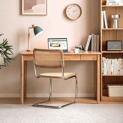Solid Wood Computer Desk, Mid-Century Modern Home Office Desk with Storage Drawers, Writing Table for Study & Living Room 41.33" W Natural Wood