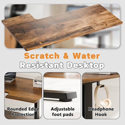 Realbear 71 Inch Electric L Shaped Standing Desk, Height Adjustable Standing Corner Desk with 3 Memory Presets, Ergonomic Workstation Office Desk for Home/Office (Rustic Brown, 71 Inch)