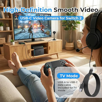 Switch 2 Camera,HD 1080P USB C Webcam Support Plug and Play,360° Flexible Angle Adjustment with Detachable USB C Cable and Privacy Sliding Lens Cover