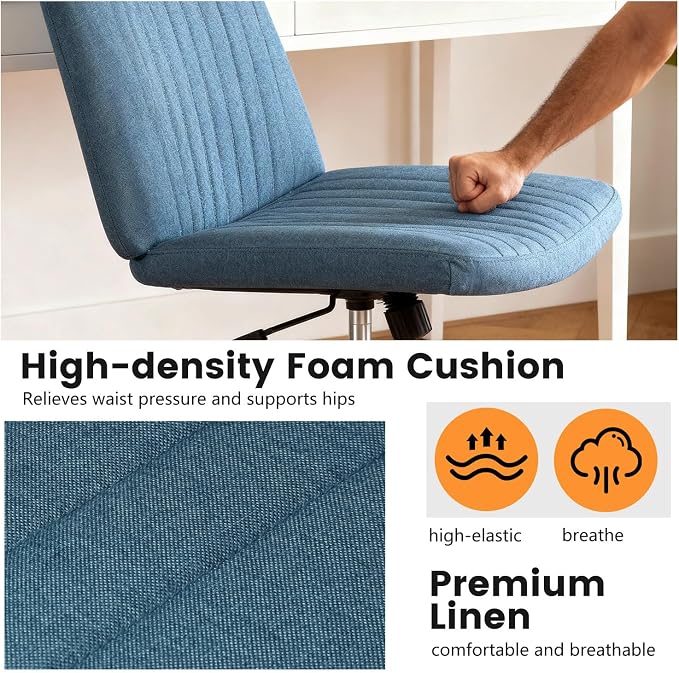 FDW Criss Cross Chair with Wheels Cross Legged Office Desk Modern Swivel Height Adjustable Wide Seat Computer Task Vanity Chair Comfy Fabric Armless Seating for Home Office