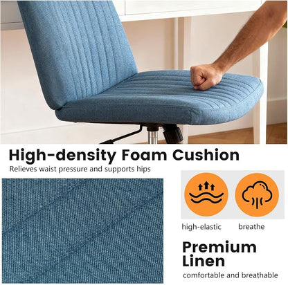 FDW Criss Cross Chair with Wheels Cross Legged Office Desk Modern Swivel Height Adjustable Wide Seat Computer Task Vanity Chair Comfy Fabric Armless Seating for Home Office