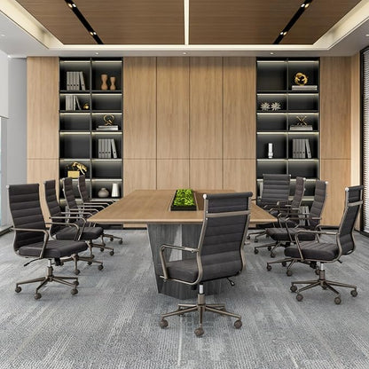 Okeysen Leather Office Desk Chair, Ergonomic Mid Century Modern Conference Room Chairs, Executive Ribbed Height Adjustable Swivel Rolling Chair for Home Office.