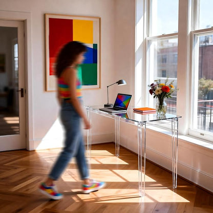 Acrylic Desk, Clear Modern Writing Table for Home Office (Clear, Large)