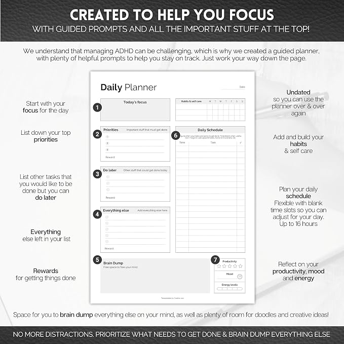 ADHD Daily Planner for Neurodivergent Adults - Productivity Daily Planner & Task Management to Stay Organized and Focused (Mono)