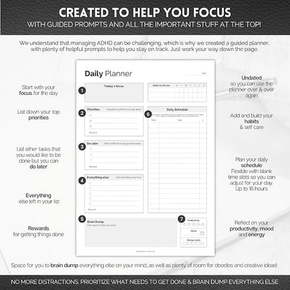 ADHD Daily Planner for Neurodivergent Adults - Productivity Daily Planner & Task Management to Stay Organized and Focused (Mono)