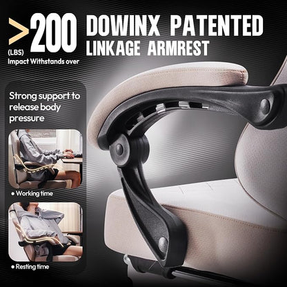 Dowinx Gaming Chair with Pocket Spring Cushion, High Back Ergonomic 360° Swivel Chair for Office Gaming, Massage Lumbar Support with Footrest for Adults, 300LBS Capacity, Beige for Office Gaming