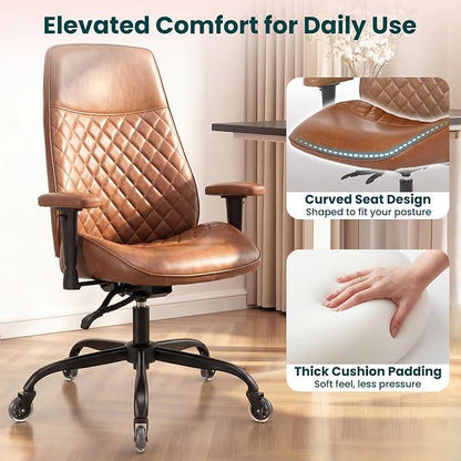 NEO CHAIR Ergonomic Leather Office Desk Chair with Adjustable Height Armrests High Back Lumbar Support Swivel Executive Computer Chair with Wheels Comfy Home Office Chair for Adults (Brown)