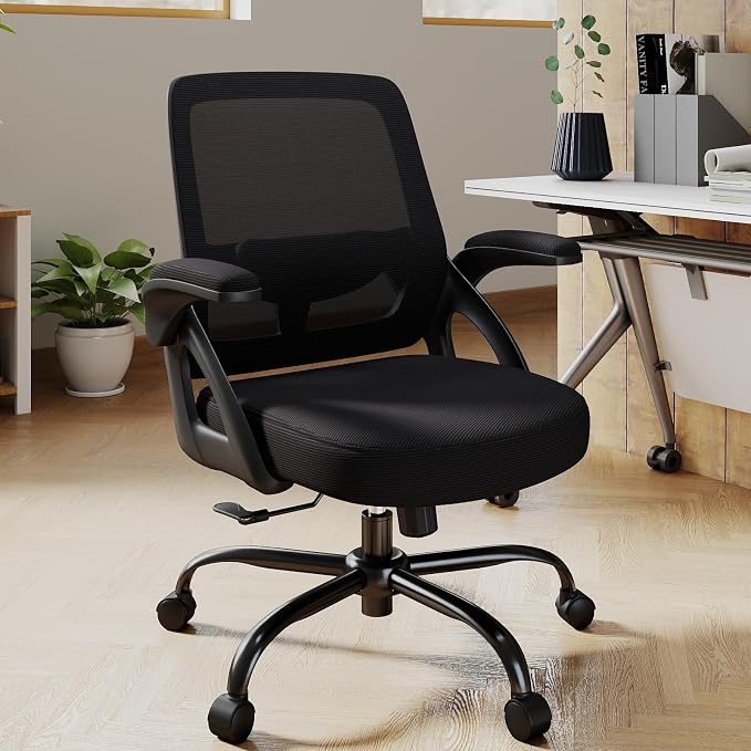 AnyGod Big and Tall Office Chair 400lbs Heavy Duty, Ergonomic Mesh Desk Chair with Flip Up Arms, Wide Seat Computer Task Chair with Lumbar Support, Swivel Executive Chair for Home Office