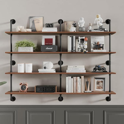 HDDFER Floating Book Shelves for Wall 4 Tier 70 inch Bookshelf Industrial Pipe Shelving Shelves Bookcase Industrial Bookshelves Pipe Shelf Wood Wall Shelf for Living Room