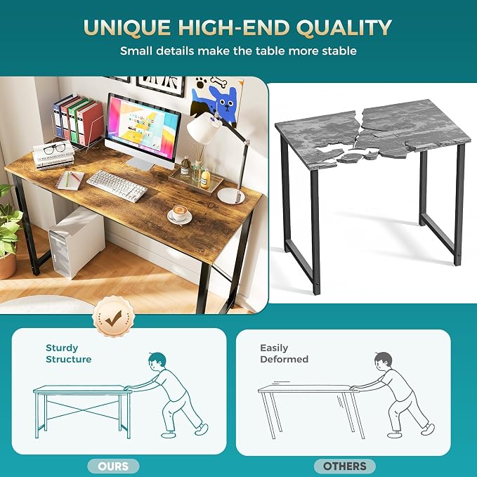 OLIXIS 40 Inch Computer Office Desk for Small Spaces, Writing Gaming Work Desk Modern Study Table with Storage Bag & Headphone Hook Home Bedroom, Rustic Brown