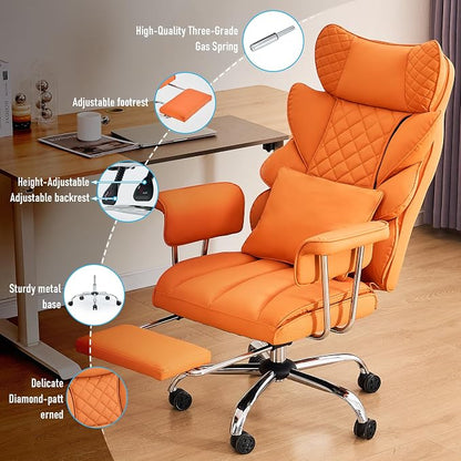 DYHOME 500 lbs Reclining Massage Office Chair with Foot Rest, Kneading Massage Home Office Chairs, High Back Office Desk Chair, Thicker Cushion, Big and Tall Ergonomic Chair for Heavy People, Orange