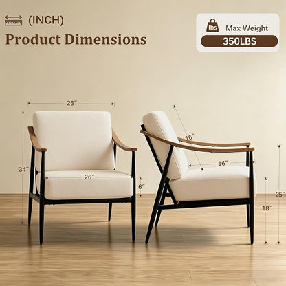 RNKSFX Modern Accent Chair for Living Room Bedroom Mid Century Arm Chair Upholstered Office Accent Chair Comfy Waiting Room Chair with Metal Frame, Beige