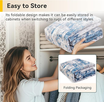 RELEANY Washable Area Rugs 7x10 Non-Slip Modern Abstract Soft for Living Room Entryway Bedroom Kitchen, Print Pattern, Blue Grey Navy Gray