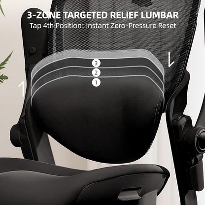 CabLady S2 Petite Office Chair for Women & Small Frames | 330lb Capacity, 4D Adjustable Lumbar/ Headrest, Flip-Up Arms & Footrest, Ergonomic Desk Chair