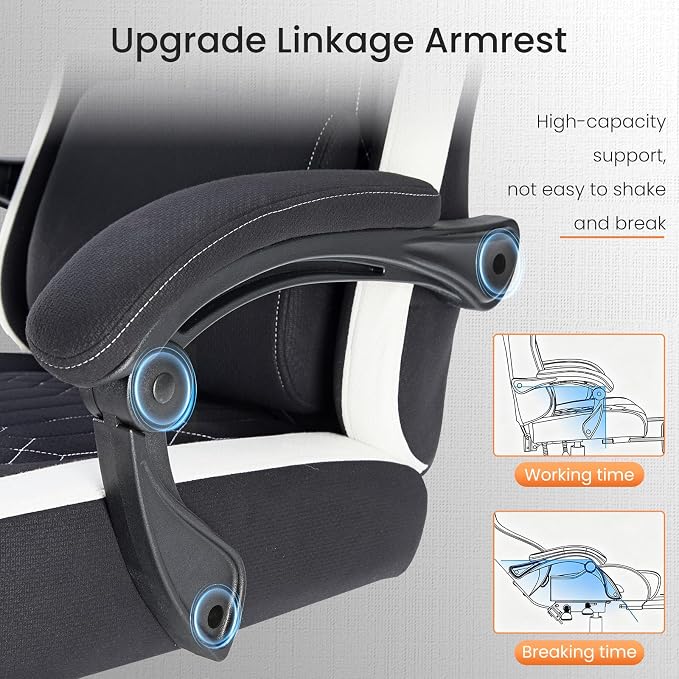 NEWBULIG Gaming Desk Chair - High Back Computer Office Chair with Footrest and Headrest, Comfy Ergonomic Lumbar Support with Linkage Armrests, Height Adjustable and 360° Swivel Wheels, Black