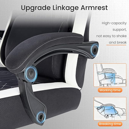 NEWBULIG Gaming Desk Chair - High Back Computer Office Chair with Footrest and Headrest, Comfy Ergonomic Lumbar Support with Linkage Armrests, Height Adjustable and 360° Swivel Wheels, Black