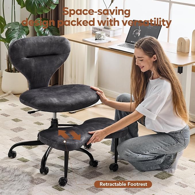 YFO Ergonomic Cross Legged Office Chair and ADHD Meditation Chair with Silent Wheels for Home Office Desk Chair and Yoga, Wider Backrest Support and Storage Pockets Design, Velvet Fabric, Grey