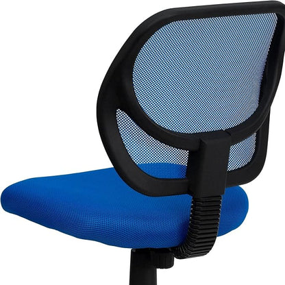 Flash Furniture Neri Low Back Blue Mesh Swivel Task Office Chair with Accordion Back Cover and Mesh Upholstered Seat