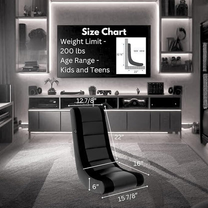 The Crew Furniture Classic Video Rocker Gaming Chair, for Kids and Teens, PU Faux Leather & Polyester Mesh, Black/Black