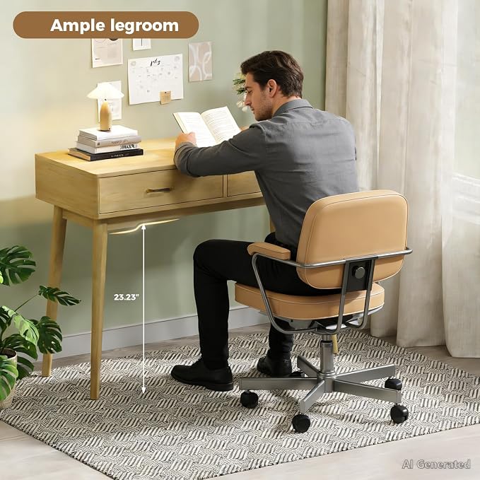 FUNKOCO Small Wood Desk with Drawers - 40 Inch Home Office Study Writing Desk for Bedroom, Vanity Desk with 4 Solid Legs, Modern Computer Desk for Small Spaces