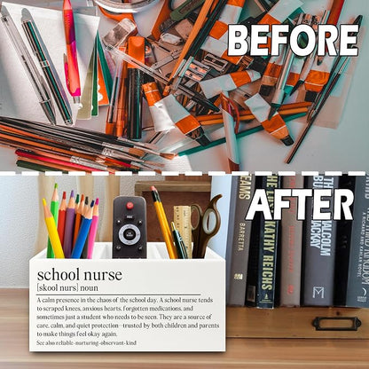 School Nurse Gifts Pen Pencil Holder Organizer for Desk, Nursing Student Gifts, Nursing School Graduation Gift Wooden Box Sign for Office Workplace Desk Tabletop Decorations