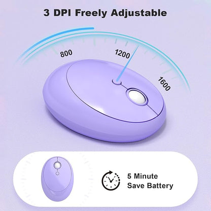 Wireless Keyboard and Mouse Combo, 2.4GHz Wireless Retro Keyboard and Mouse for PC/Laptop/Desktop/Windows (Purple Colorful)