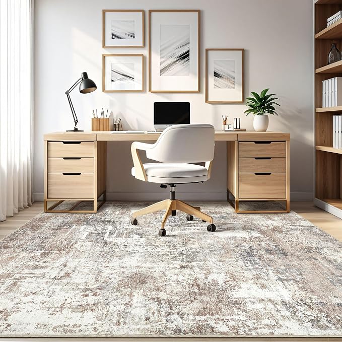 Square Rug 7x7 Living Room: Large Washable Abstract Modern Soft Area Rug Stain Resistant Indoor Floor Non-Slip Accent Carpet for Bedroom Nursery Playroom Dining Room Office Dorm Home Decor- Brown