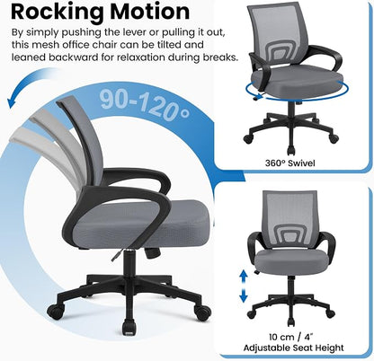 Topeakmart Executive Desk Chair Ergonomic Mesh Back Office Chair Adjustable Work Chair with Lumbar Support and Swivel Rolling Wheels for Home Office Study, Dark Grey