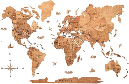Enjoy The Wood 3D Wooden World Map Wall Art - Large Travel Map with Pins for Art Decor - Decorative Map of the World for Home, Office - Travel Wall Art Housewarming Gift Idea (Oak, 2XL, Unframed)
