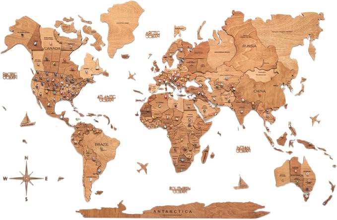 Enjoy The Wood 3D Wooden World Map Wall Art - Large Travel Map with Pins for Art Decor - Decorative Map of the World for Home, Office - Travel Wall Art Housewarming Gift Idea (Oak, L, Unframed)