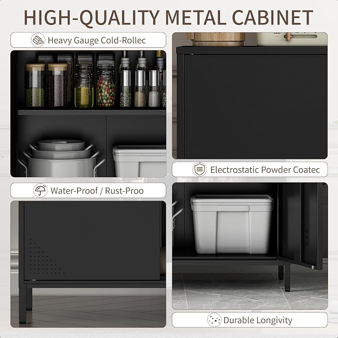 Metal Storage Cabinet,Storage Locker Cabinet with Shelves 2 Door Lockable Cabinet Black Locking Tool File Cabinet Sideboard for Office, Garage, Bathroom
