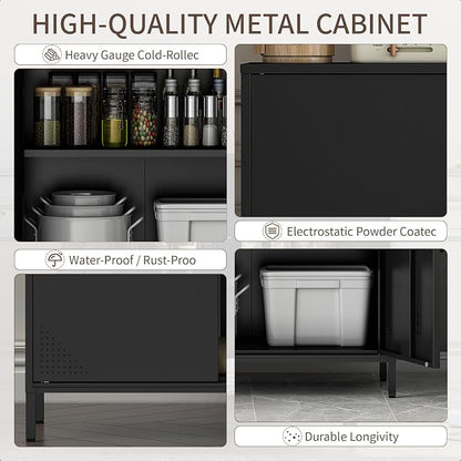 Metal Storage Cabinet,Storage Locker Cabinet with Shelves 2 Door Lockable Cabinet Black Locking Tool File Cabinet Sideboard for Office, Garage, Bathroom