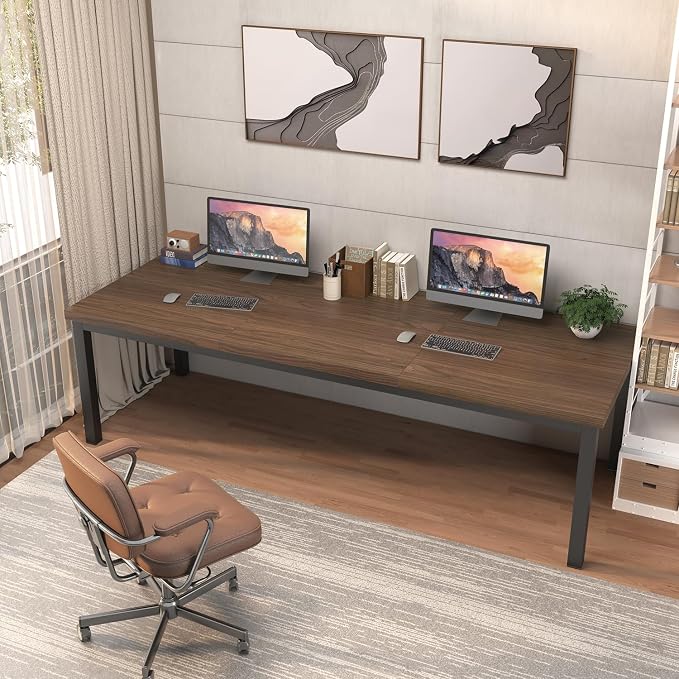 70.8 Inch Large Computer Desk, Modern Office Desk with Deep Desktop, Spacious Gaming Desk for 2 People, Study Writing Workstation for Home Office, Work from Home, Easy Assembly, Classic Oak