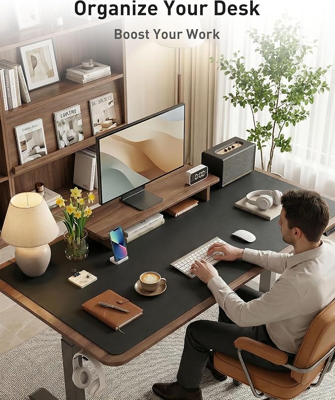 Aothia Faux Leather Desk Mat - Large Mouse Pad, Non-Slip PU Leather Blotter, Waterproof Writing Surface for Office and Home (Black, 63" x 24")
