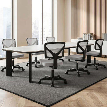 OLIXIS Armless Office Chair, Ergonomic Desk Chair with Wheels, Mesh Back, Removable Washable Foam Cushion, Height Adjustable Rolling Swivel Chairs for Small Space, Home, Office, Grey