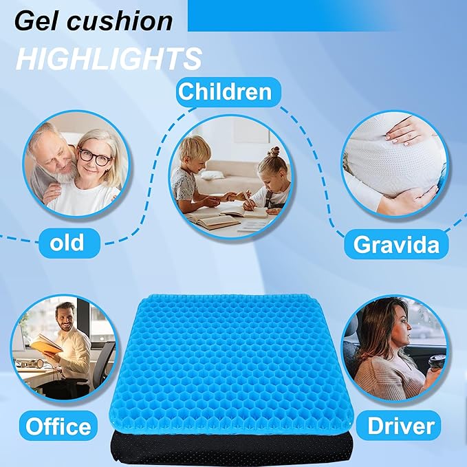 Yimiyaa Gel Seat Cushion, Double Thick Egg Gel Cushion for Pressure Pain Relief, Breathable Wheelchair Cushion Chair Pads for Car Seat Office Chair Blue