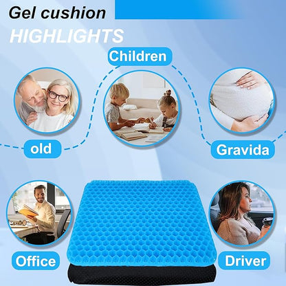 Yimiyaa Gel Seat Cushion, Double Thick Egg Gel Cushion for Pressure Pain Relief, Breathable Wheelchair Cushion Chair Pads for Car Seat Office Chair Blue