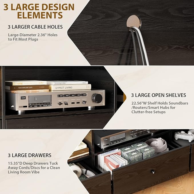 GarveeHome TV Stand for TVs Up to 80 in, Modern Entertainment Center with Large Open Shelf&Drawer&Cable Hole, Waterproof, Anti-Stain & Scratch-Resistant TV Media Console Cabinet for Living Room Office