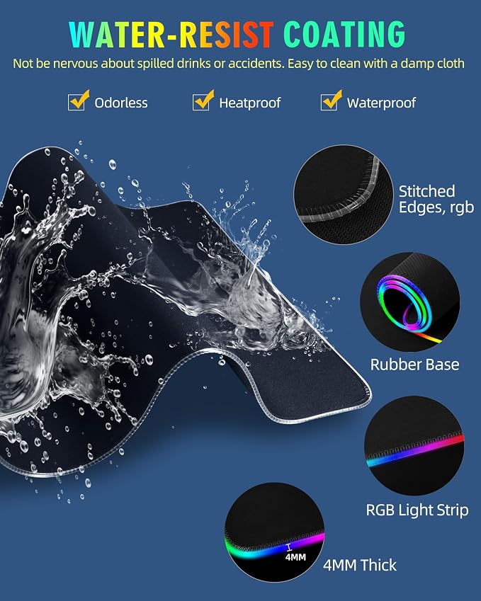 ExtreLife Wireless Charging Mouse Pad, RGB Gaming Mousepad, 31.5"x11.8" Extra Large Desk Mat, 13 Light Modes, Ultra-Smooth Surface, Non-Slip Base, Waterproof Computer Keyboard Pad for Laptop, Black