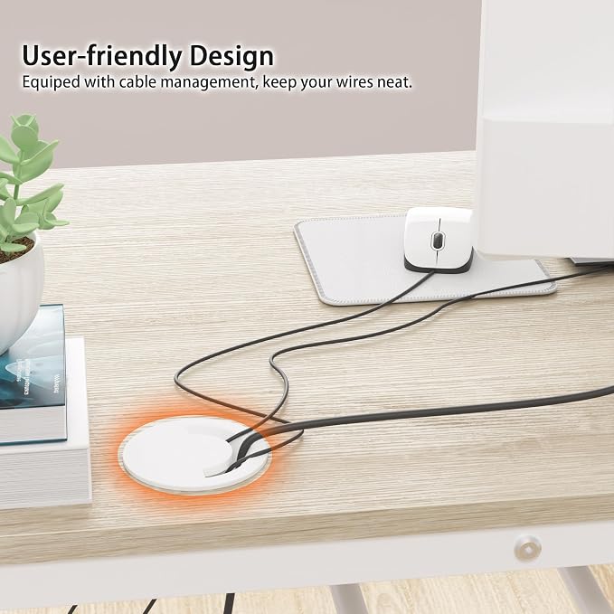 Weehom Computer Desk with Drawers, Home Office Desk for Writing, Studying, and Gaming - Sturdy and Spacious Workstation for PC and Laptop(Beige)