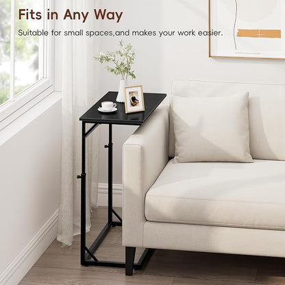 Vagusicc C Shaped End Table, 33"Tall Side Table for Couch, C-Table Sofa Table Adjustable Height Side Table, Large Surface Slide Under Couch Table, Coffee Table TV Tray for Living Room, Bedroom, Black